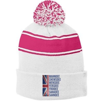 Funny British Flag Cockney Accent Days Of The Week London Stripe Pom Pom Beanie