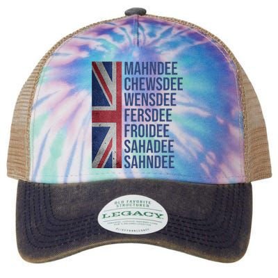 Funny British Flag Cockney Accent Days Of The Week London Legacy Tie Dye Trucker Hat