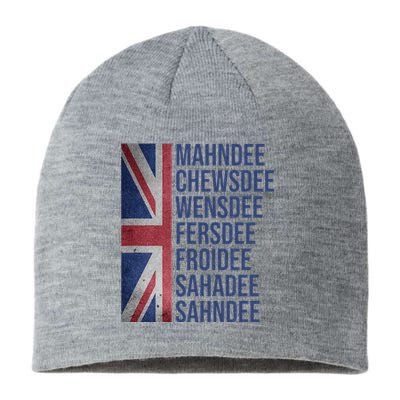 Funny British Flag Cockney Accent Days Of The Week London Sustainable Beanie