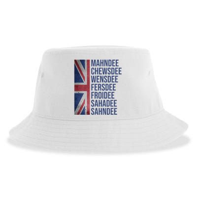 Funny British Flag Cockney Accent Days Of The Week London Sustainable Bucket Hat