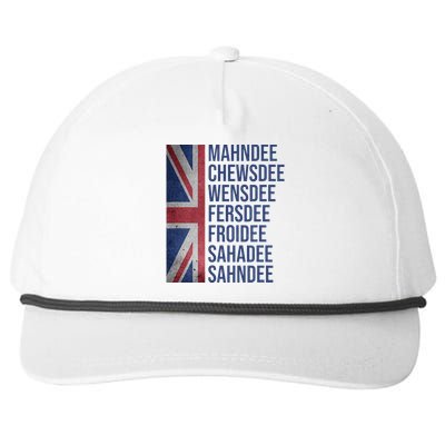 Funny British Flag Cockney Accent Days Of The Week London Snapback Five-Panel Rope Hat