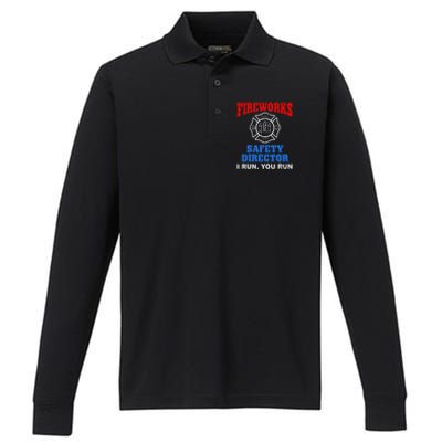 Funny Bang Firecracker Firework Safety Director I Run You Run Performance Long Sleeve Polo