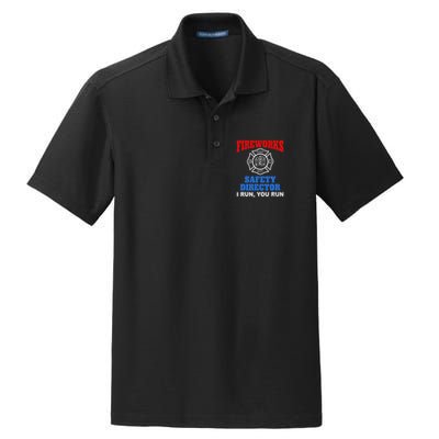 Funny Bang Firecracker Firework Safety Director I Run You Run Dry Zone Grid Polo