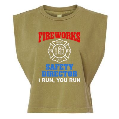 Funny Bang Firecracker Firework Safety Director I Run You Run Garment-Dyed Women's Muscle Tee