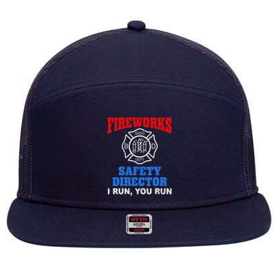 Funny Bang Firecracker Firework Safety Director I Run You Run 7 Panel Mesh Trucker Snapback Hat