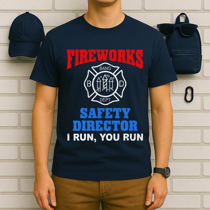 Funny Bang Firecracker Firework Safety Director I Run You Run T-Shirt