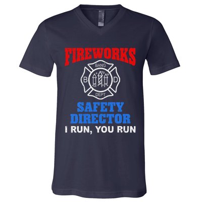 Funny Bang Firecracker Firework Safety Director I Run You Run V-Neck T-Shirt