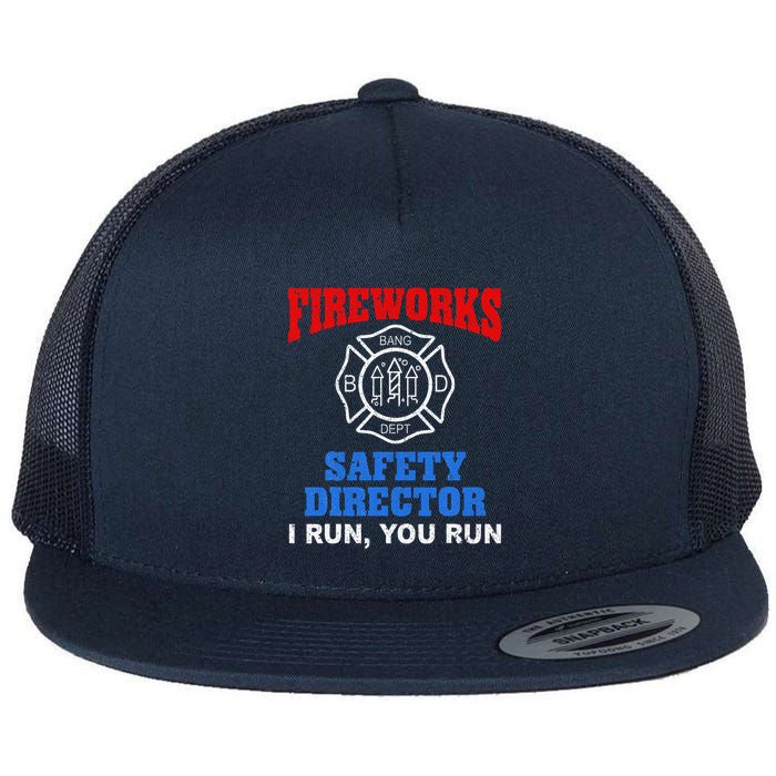 Funny Bang Firecracker Firework Safety Director I Run You Run Flat Bill Trucker Hat