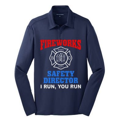 Funny Bang Firecracker Firework Safety Director I Run You Run Silk Touch Performance Long Sleeve Polo