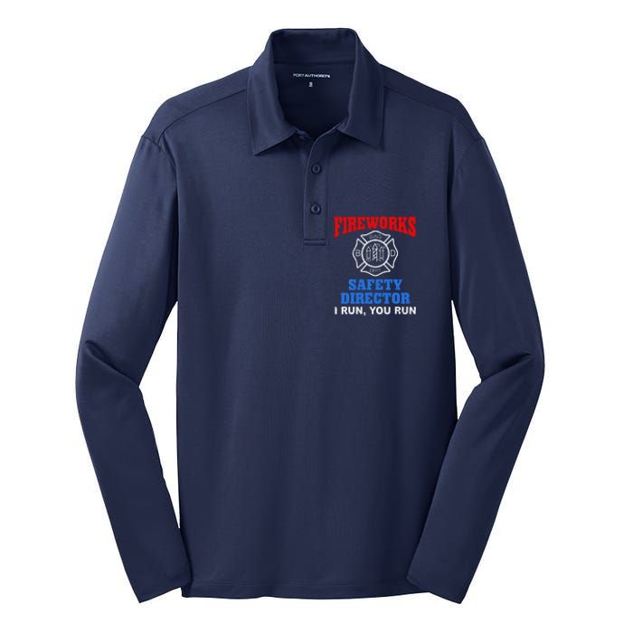 Funny Bang Firecracker Firework Safety Director I Run You Run Silk Touch Performance Long Sleeve Polo