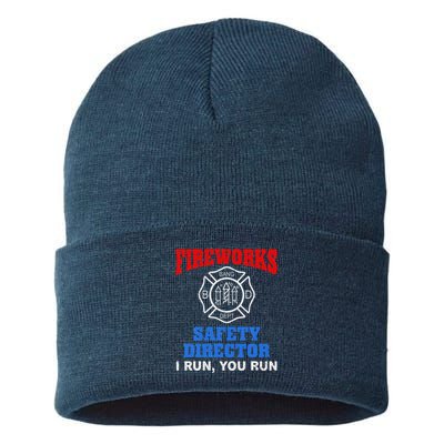 Funny Bang Firecracker Firework Safety Director I Run You Run Sustainable Knit Beanie