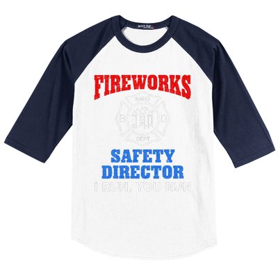 Funny Bang Firecracker Firework Safety Director I Run You Run Baseball Sleeve Shirt