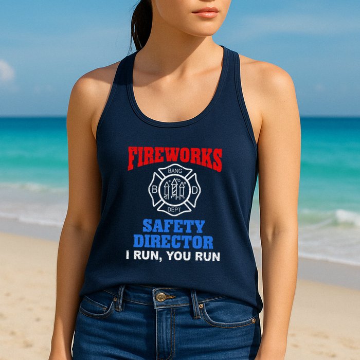Funny Bang Firecracker Firework Safety Director I Run You Run Womens Tank Top