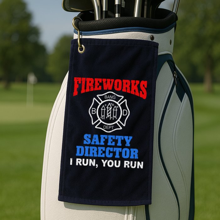 Funny Bang Firecracker Firework Safety Director I Run You Run Golf Towel