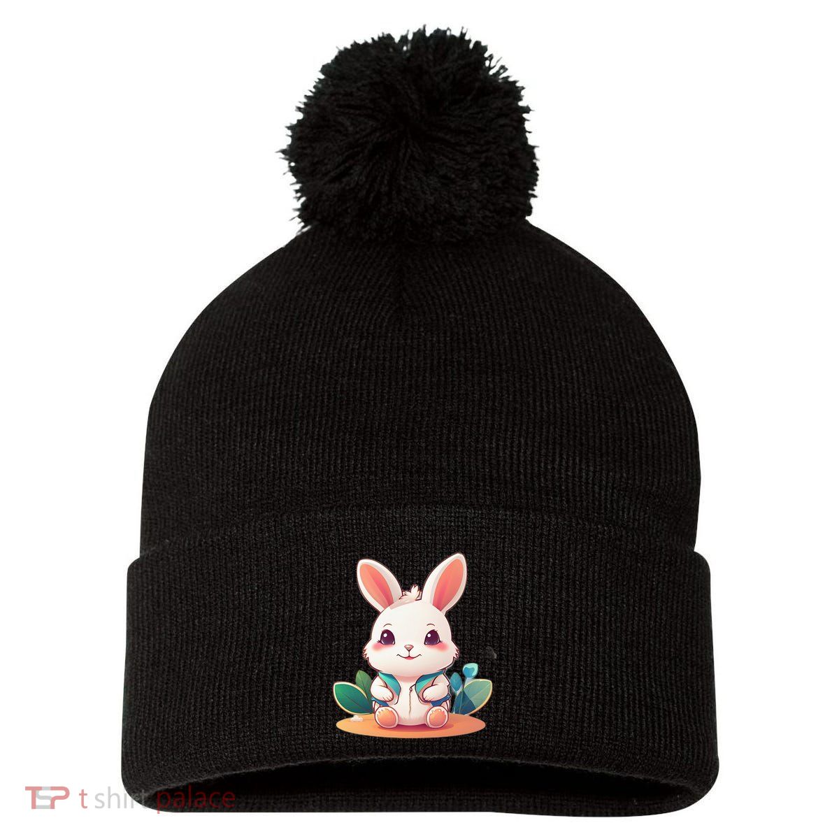 Funny Bunny Pom Pom 12in Knit Beanie