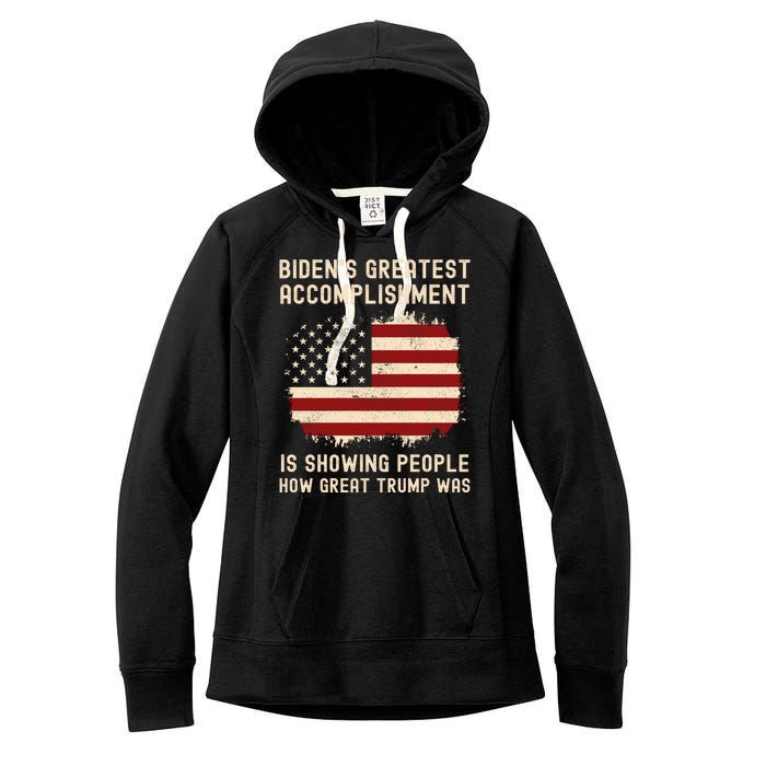 Funny Bidens Greatest Accomplishment Is Showing Trump 2024 Tees Women's Fleece Hoodie