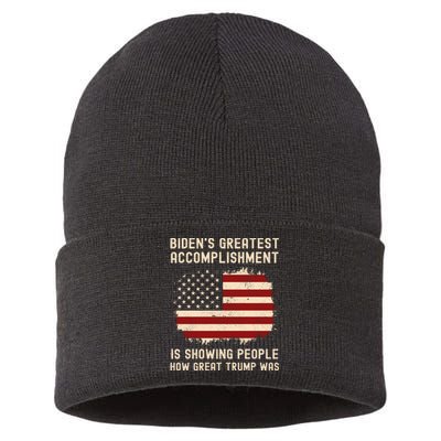 Funny Bidens Greatest Accomplishment Is Showing Trump 2024 Tees Sustainable Knit Beanie