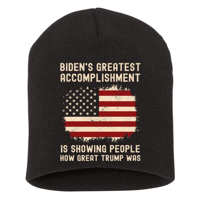 Funny Bidens Greatest Accomplishment Is Showing Trump 2024 Tees Short Acrylic Beanie