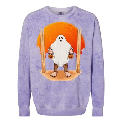 Funny Bigfoot Ghost Pumpkin Halloween Trick Or Treat Gift Colorblast Crewneck Sweatshirt