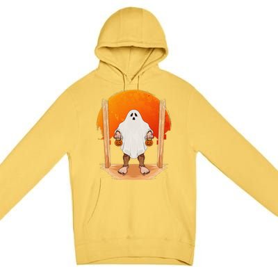 Funny Bigfoot Ghost Pumpkin Halloween Trick Or Treat Gift Premium Pullover Hoodie