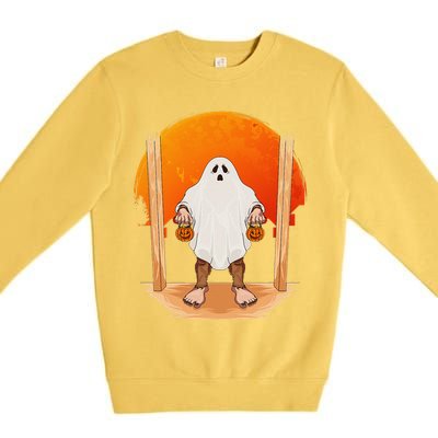 Funny Bigfoot Ghost Pumpkin Halloween Trick Or Treat Gift Premium Crewneck Sweatshirt