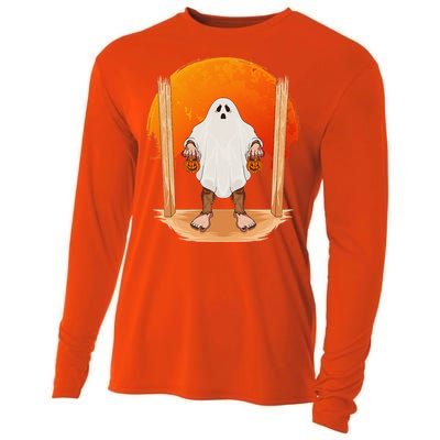 Funny Bigfoot Ghost Pumpkin Halloween Trick Or Treat Gift Cooling Performance Long Sleeve Crew