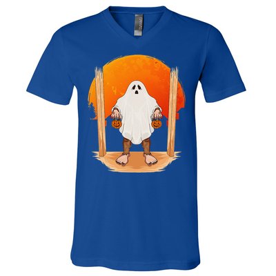 Funny Bigfoot Ghost Pumpkin Halloween Trick Or Treat Gift V-Neck T-Shirt