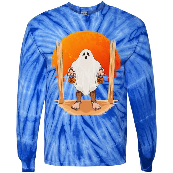 Funny Bigfoot Ghost Pumpkin Halloween Trick Or Treat Gift Tie-Dye Long Sleeve Shirt