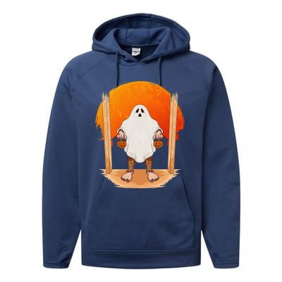 Funny Bigfoot Ghost Pumpkin Halloween Trick Or Treat Gift Performance Fleece Hoodie