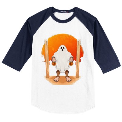 Funny Bigfoot Ghost Pumpkin Halloween Trick Or Treat Gift Baseball Sleeve Shirt