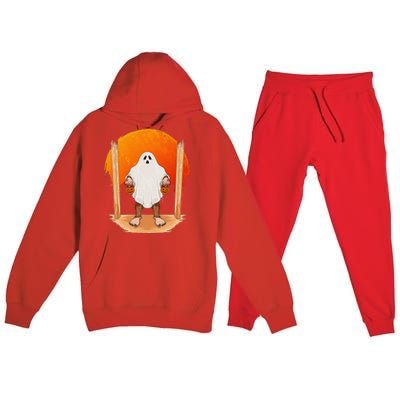 Funny Bigfoot Ghost Pumpkin Halloween Trick Or Treat Gift Premium Hooded Sweatsuit Set