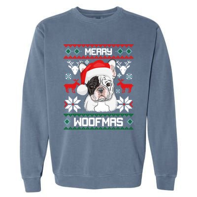 French Bulldog Gift For Merry Christmas Woofmas Frenchie Gift Garment-Dyed Sweatshirt