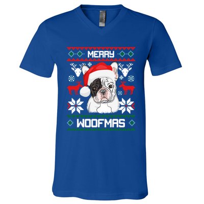 French Bulldog Gift For Merry Christmas Woofmas Frenchie Gift V-Neck T-Shirt