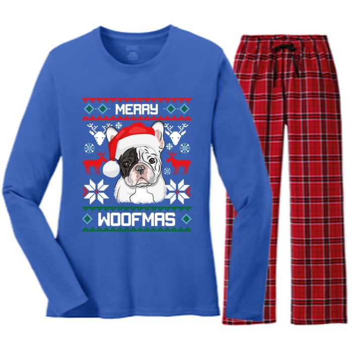 French Bulldog Gift For Merry Christmas Woofmas Frenchie Gift Women's Long Sleeve Flannel Pajama Set 