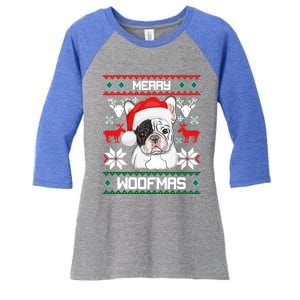 French Bulldog Gift For Merry Christmas Woofmas Frenchie Gift Women's Tri-Blend 3/4-Sleeve Raglan Shirt