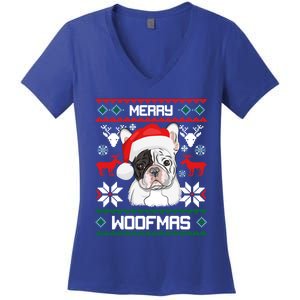 French Bulldog Gift For Merry Christmas Woofmas Frenchie Gift Women's V-Neck T-Shirt