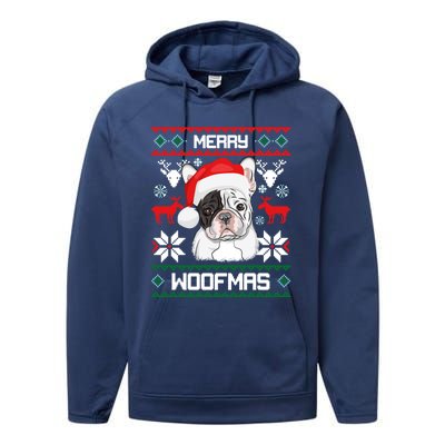 French Bulldog Gift For Merry Christmas Woofmas Frenchie Gift Performance Fleece Hoodie