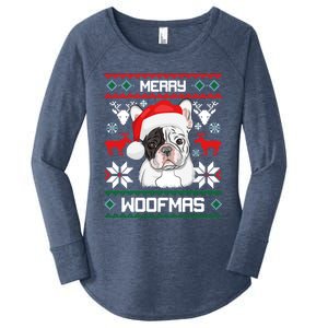 French Bulldog Gift For Merry Christmas Woofmas Frenchie Gift Women's Perfect Tri Tunic Long Sleeve Shirt