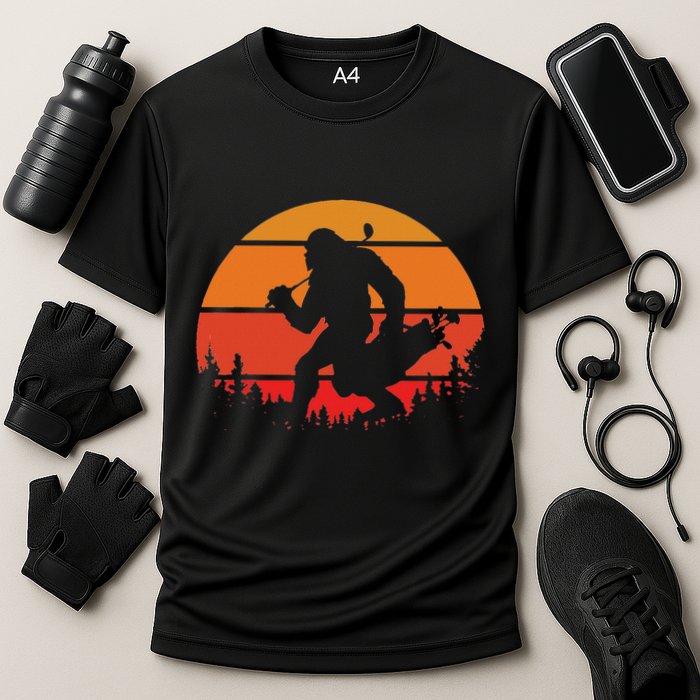 Funny Bigfoot Golf Retro Sasquatch Playing Golf Cooling Performance Crew T-Shirt