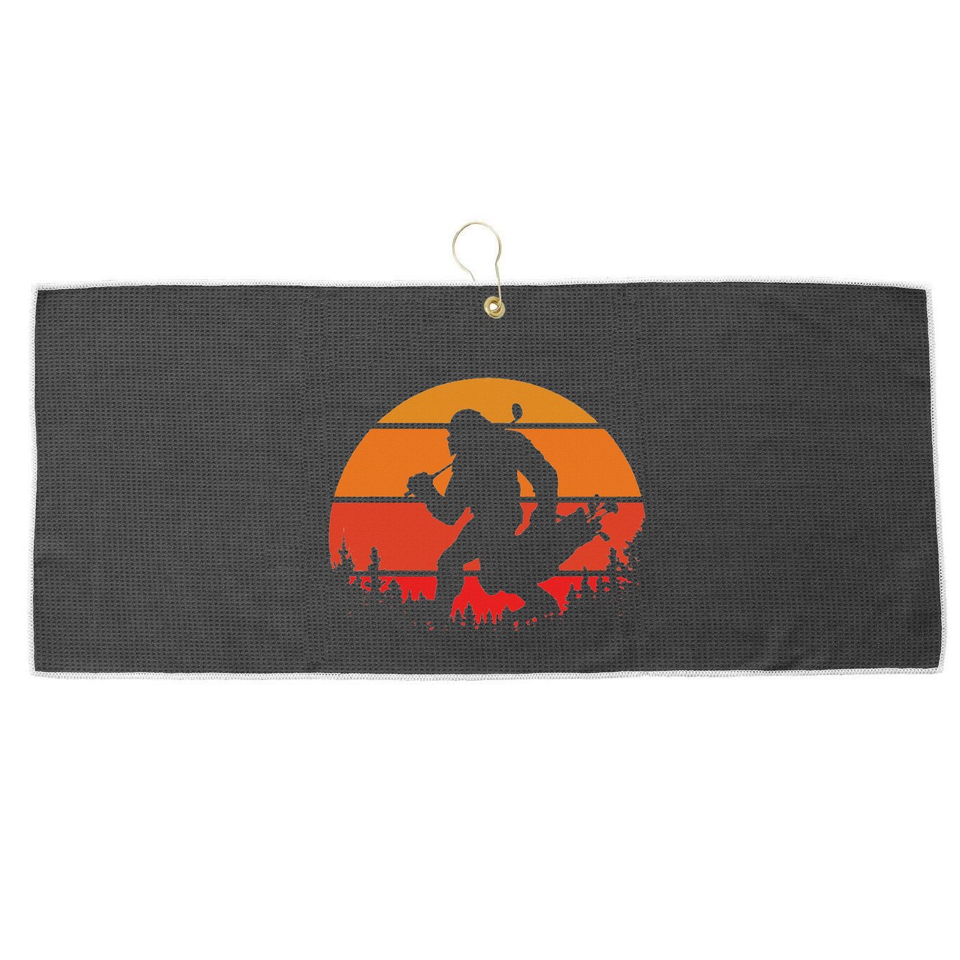 Funny Bigfoot Golf Retro Sasquatch Playing Golf Large Microfiber Waffle Golf Towel