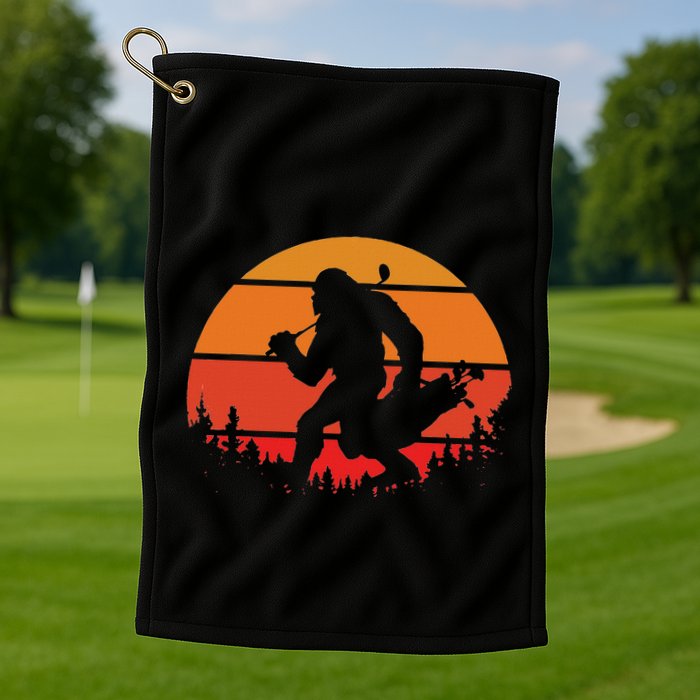 Funny Bigfoot Golf Retro Sasquatch Playing Golf Golf Towel