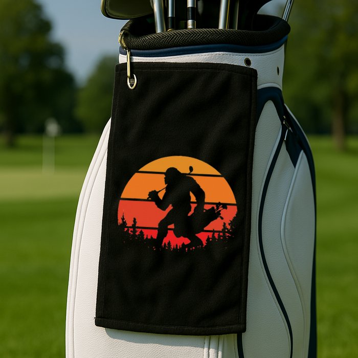 Funny Bigfoot Golf Retro Sasquatch Playing Golf Golf Towel