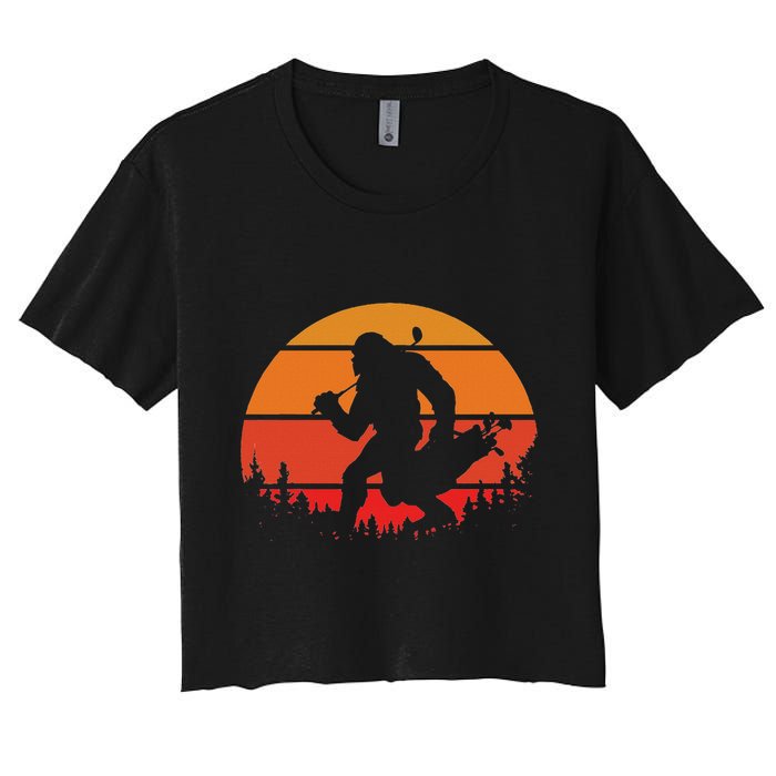 Funny Bigfoot Golf Retro Sasquatch Playing Golf Women's Crop Top Tee