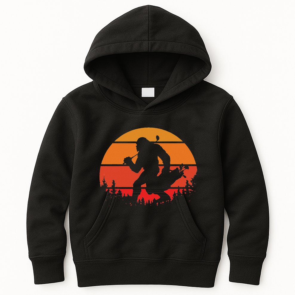 Funny Bigfoot Golf Retro Sasquatch Playing Golf Kids Hoodie