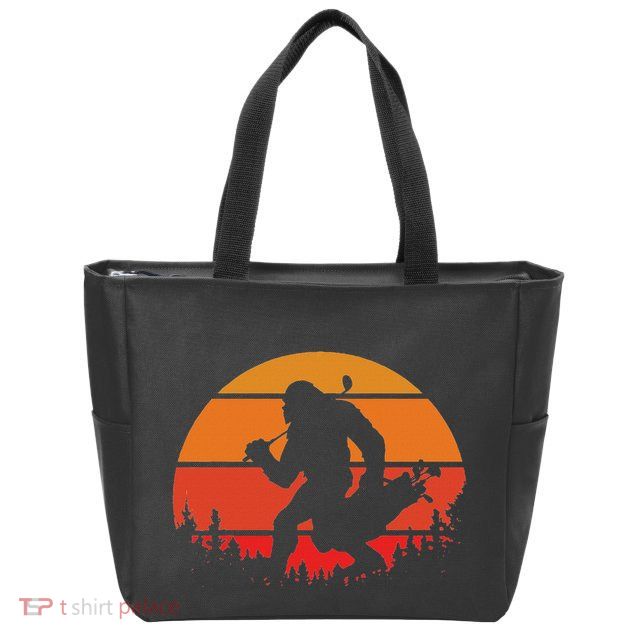 Funny Bigfoot Golf Retro Sasquatch Playing Golf Zip Tote Bag