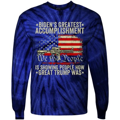 Funny BidenS Greatest Accomplishment Is Showing Trump 2024 Tie-Dye Long Sleeve Shirt