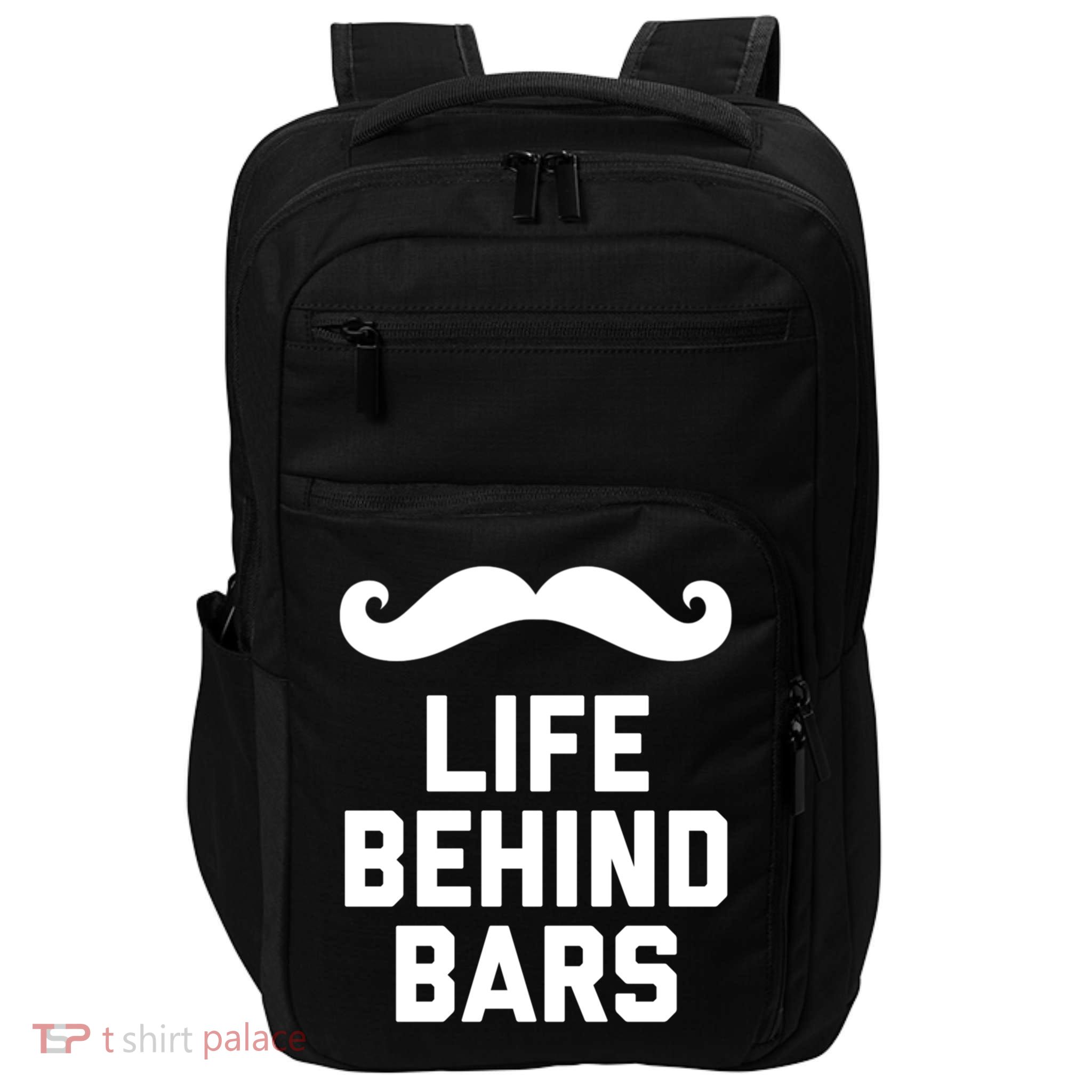Funny Beard Gift Life Behind Bars Handlebar Mustache Gift Impact Tech Backpack
