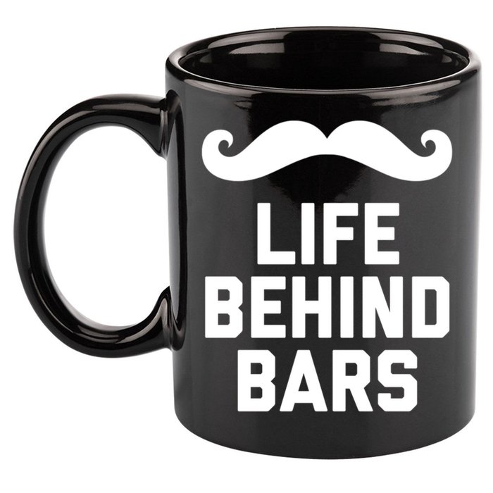 Funny Beard Gift Life Behind Bars Handlebar Mustache Gift 11oz C Handle Ceramic Mug