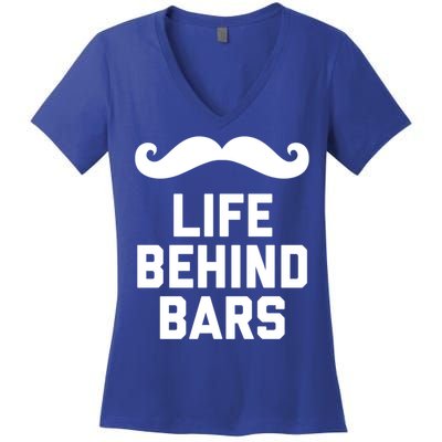 Funny Beard Gift Life Behind Bars Handlebar Mustache Gift Women's V-Neck T-Shirt