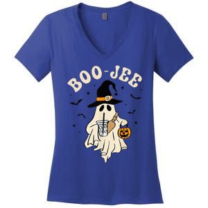 Funny Boojee Ghost Halloween Boo Jee Ghost Spooky Season Women's V-Neck T-Shirt